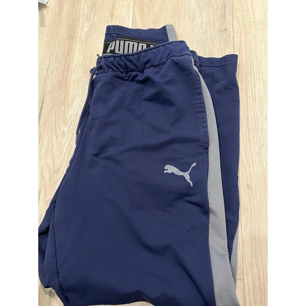 PUMA Men's Track Pants Navy Blue Gray Athletic Joggers Size L